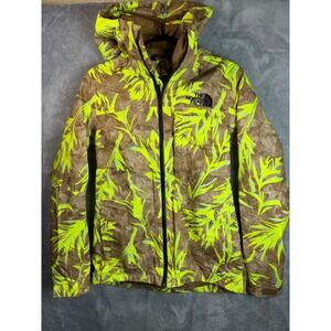 THE NORTH FACE Womens XS Brown Neon Yellow Camo Hooded Ski Snowboard Jacket